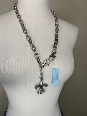 Stigma Chain Fleur De Lis Silver Belt Pants Chain  Necklace 26.5" Long